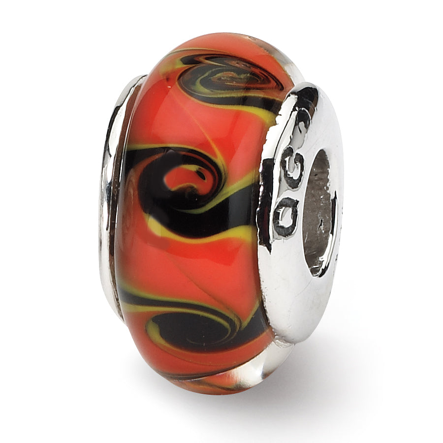 Sterling Silver Reflections Red/Black Hand-blown Glass Bead