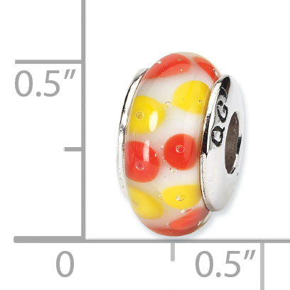 Sterling Silver 925 Hand-Blown Glass Bead with Red and White Design