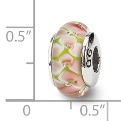 Sterling Silver Reflections Pink Floral Hand-blown Glass Bead