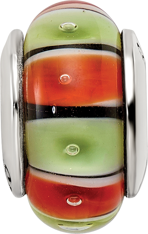 Sterling Silver Reflections Orange,Red/Lt Green Glass Bead