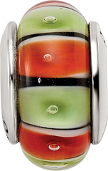 Sterling Silver Reflections Orange,Red/Lt Green Glass Bead