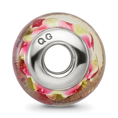 Sterling Silver Hand-Blown Pink/Yellow Glass Bead with Antiqued Finish