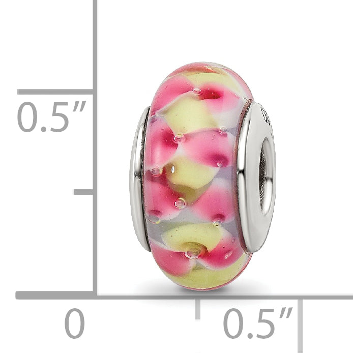 Sterling Silver Hand-Blown Pink/Yellow Glass Bead with Antiqued Finish