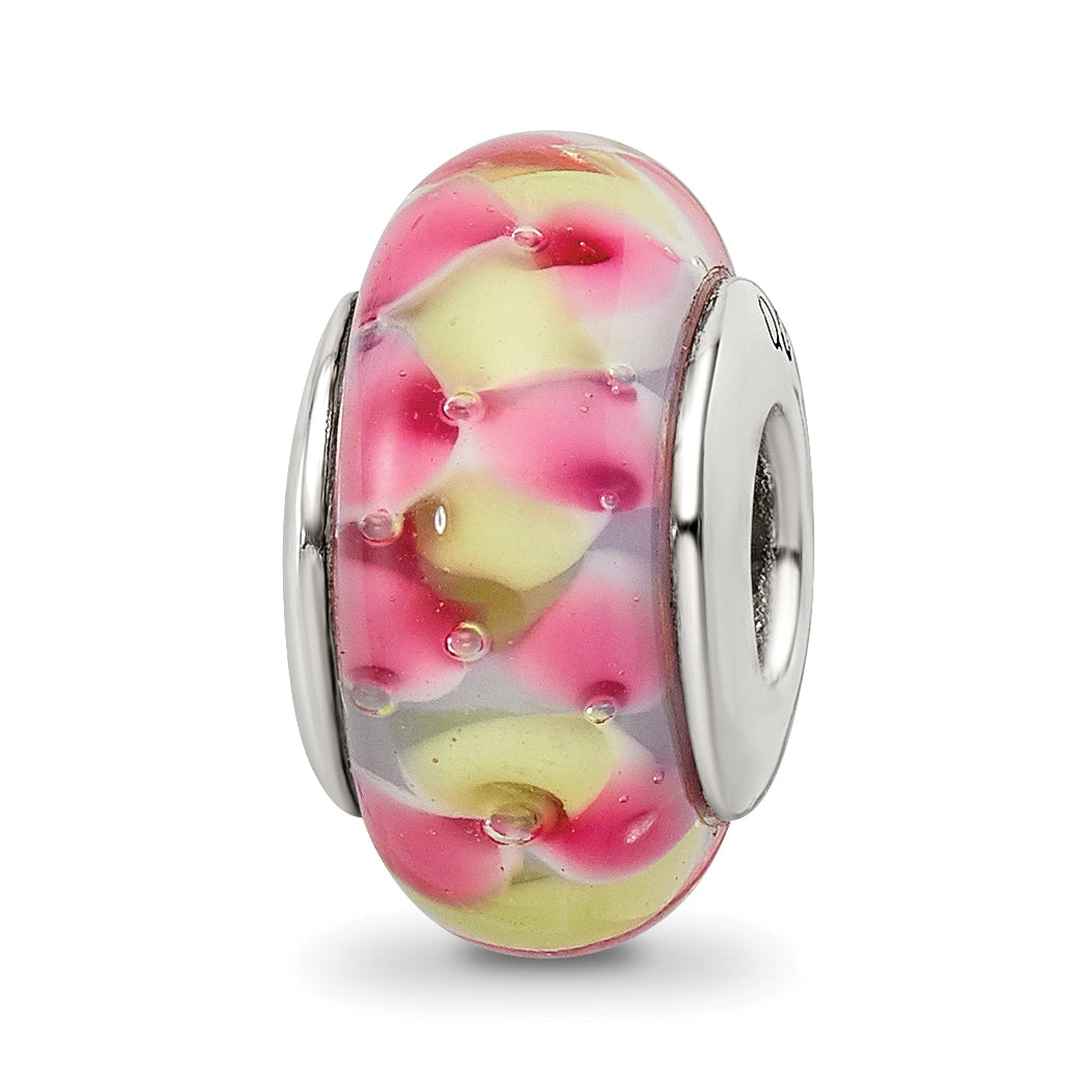 Sterling Silver Reflections Pink/Yellow Hand-blown Glass Bead