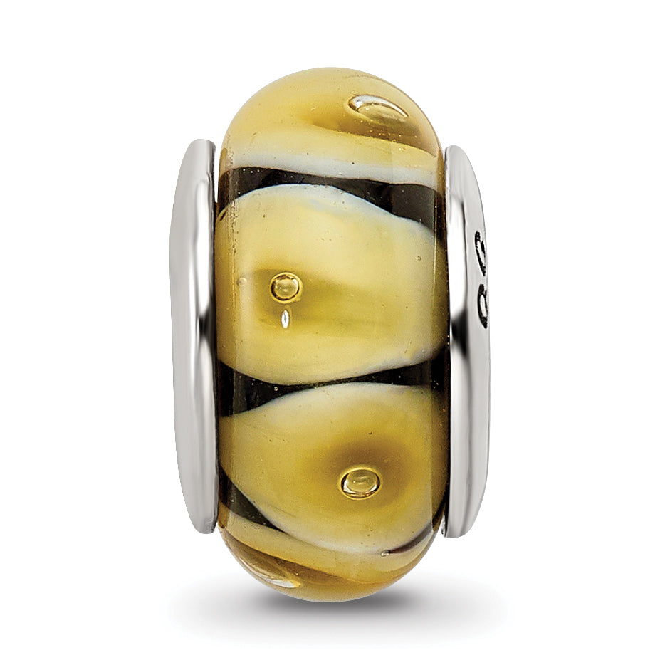 Sterling Silver 925 Yellow Hand-Blown Glass Bead with Antiqued Finish