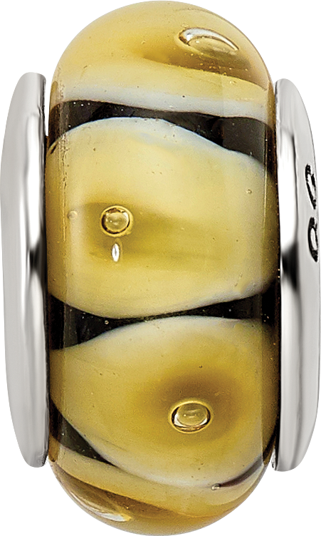 Sterling Silver 925 Yellow Hand-Blown Glass Bead with Antiqued Finish