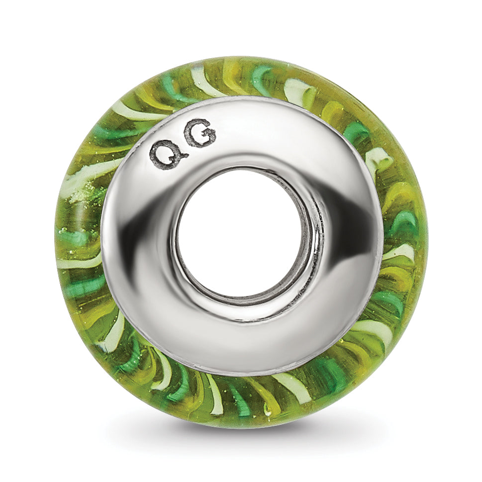 Sterling Silver Green Hand-Blown Glass Bead with Antiqued Finish