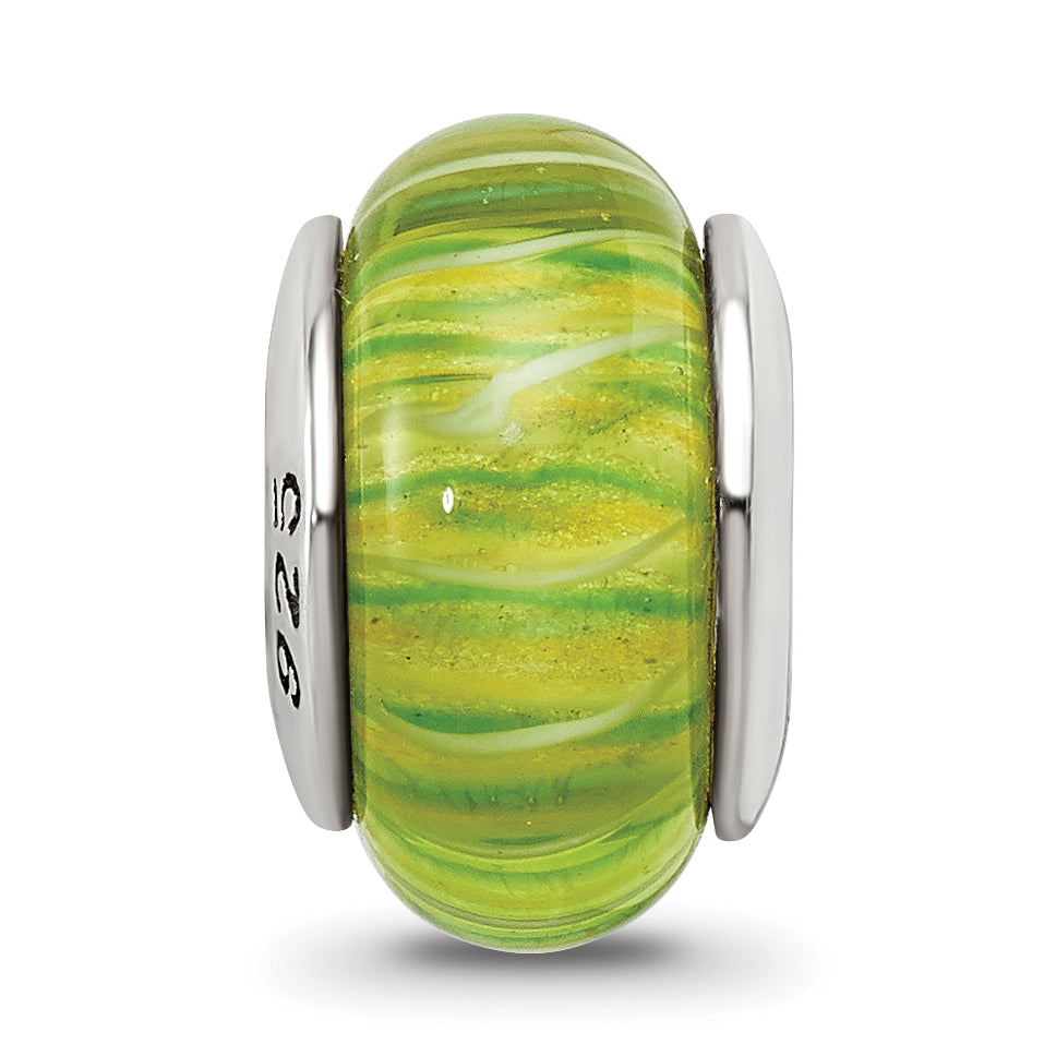 Sterling Silver Reflections Green Hand-blown Glass Bead