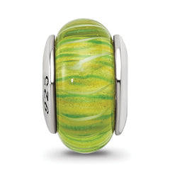 Sterling Silver Green Hand-Blown Glass Bead with Antiqued Finish