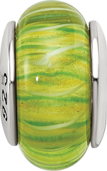 Sterling Silver Reflections Green Hand-blown Glass Bead