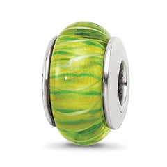 Sterling Silver Reflections Green Hand-blown Glass Bead