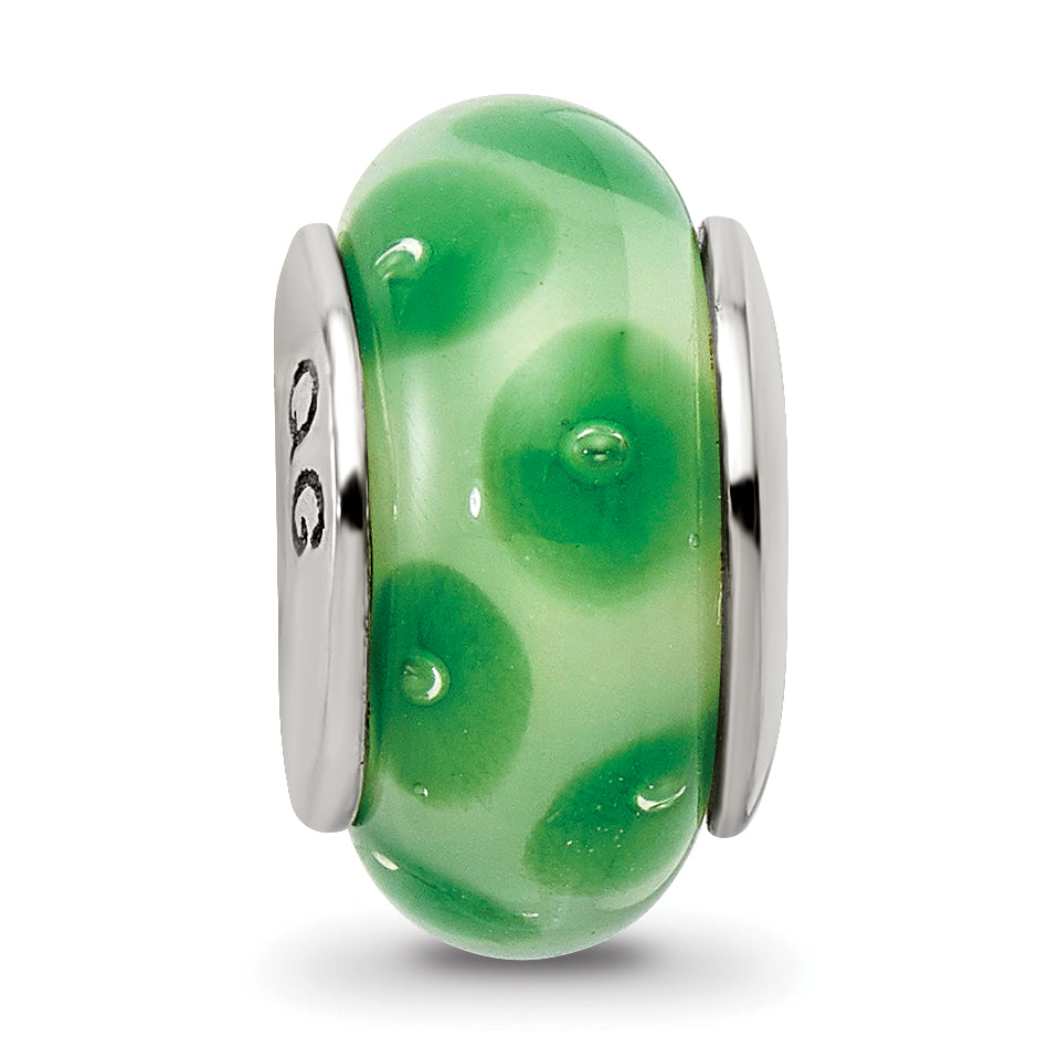 Sterling Silver Reflections Green Hand-blown Glass Bead