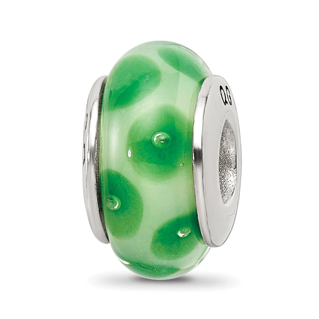 Sterling Silver Reflections Green Hand-blown Glass Bead