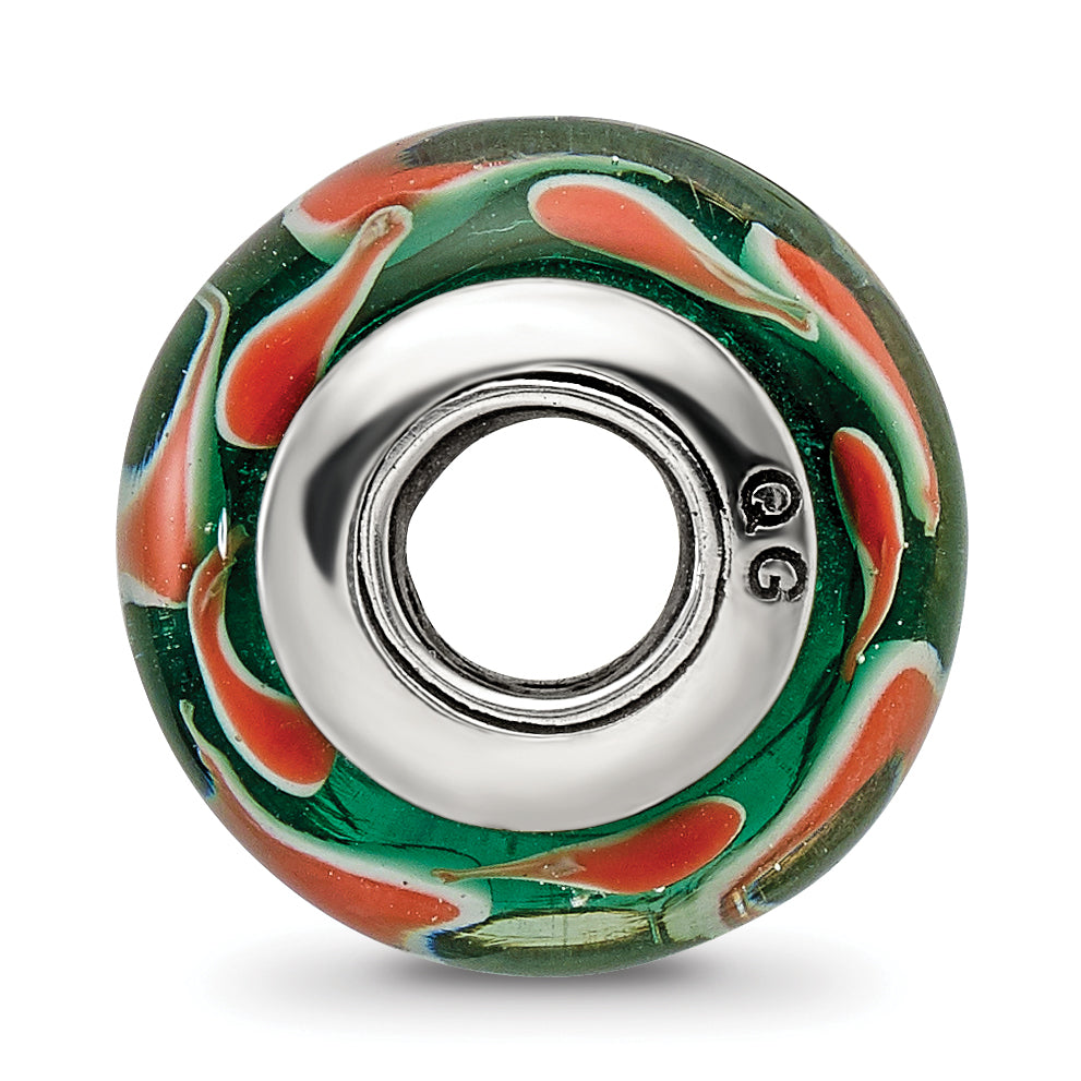 Sterling Silver 925 Hand-Blown Green/Red Glass Bead with Antiqued Finish