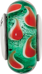 Sterling Silver 925 Hand-Blown Green/Red Glass Bead with Antiqued Finish