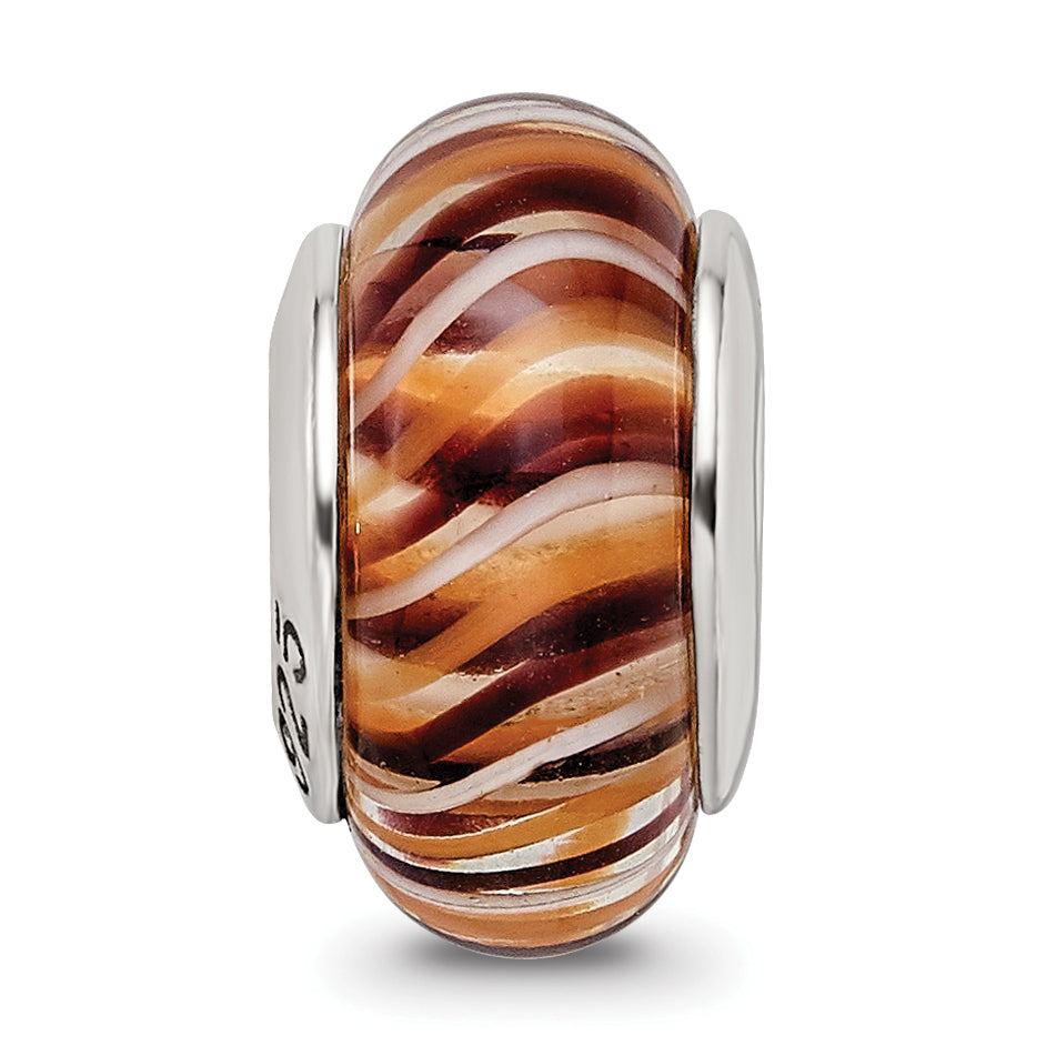 Sterling Silver Reflections Brown Hand-blown Glass Bead