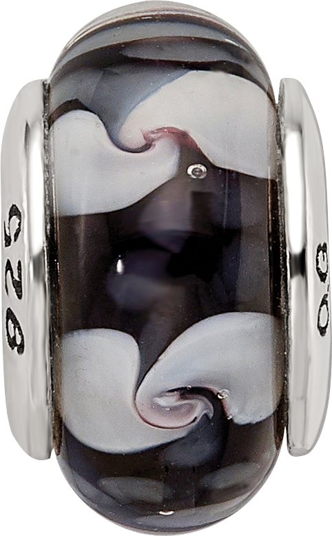 Sterling Silver Reflections Black/White Hand-blown Glass Bead