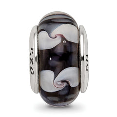 Sterling Silver Reflections Black/White Hand-blown Glass Bead