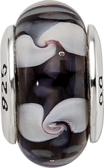 Sterling Silver Reflections Black/White Hand-blown Glass Bead