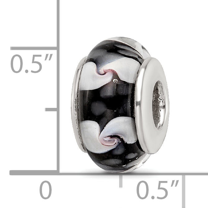 Sterling Silver Reflections Black/White Hand-blown Glass Bead