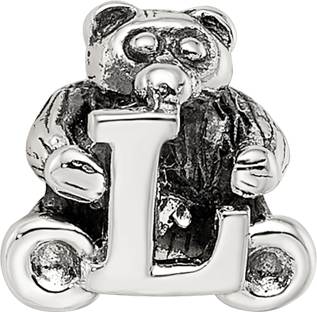 Sterling Silver 925 Kids Letter L Bead with Polished Antique Finish