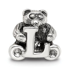 Sterling Silver 925 Kids Letter L Bead with Polished Antique Finish