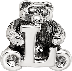 Sterling Silver 925 Kids Letter L Bead with Polished Antique Finish