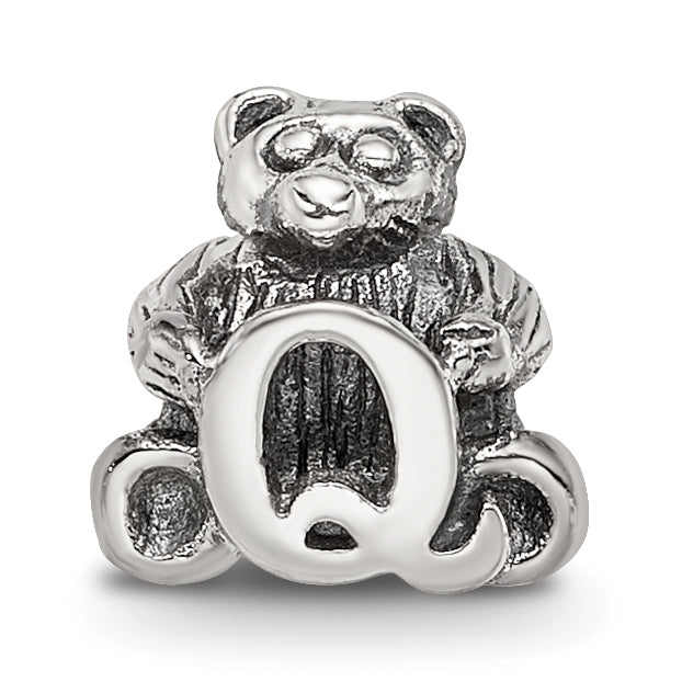 Sterling Silver 925 Kids Letter Q Bead with Antiqued Finish Solid Style