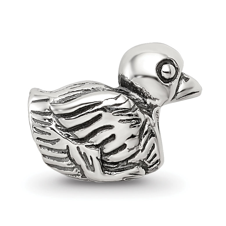 Sterling Silver 925 Kids Duck Bead with Antiqued Finish for Charm Bracelets