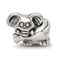 Sterling Silver 925 Antiqued Kids Elephant Bead Solid Cast Design