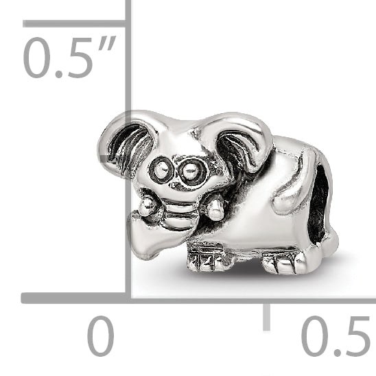 Sterling Silver 925 Antiqued Kids Elephant Bead Solid Cast Design