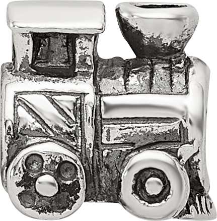 Sterling Silver 925 Kids Train Bead with Antiqued Finish Solid Charm