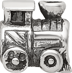 Sterling Silver 925 Kids Train Bead with Antiqued Finish Solid Charm