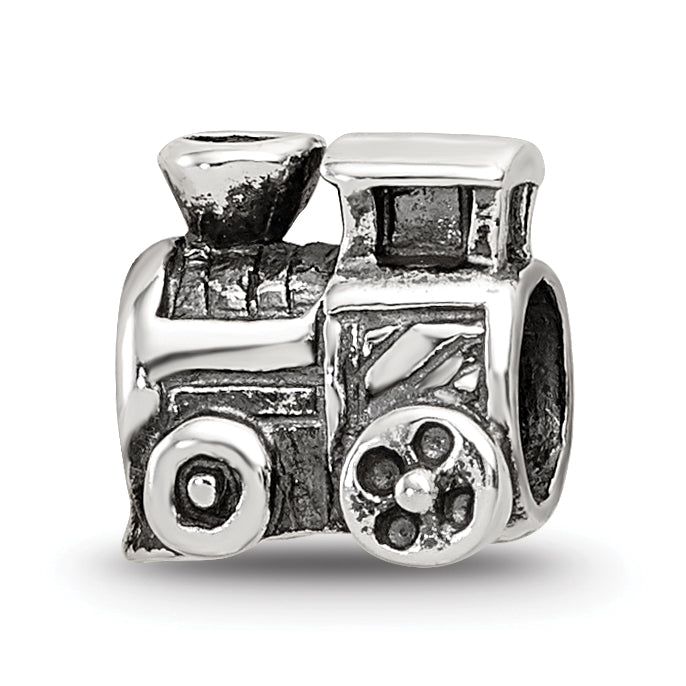 Sterling Silver 925 Kids Train Bead with Antiqued Finish Solid Charm