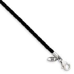 Sterling Silver Reflections Black Leather Bead Necklace