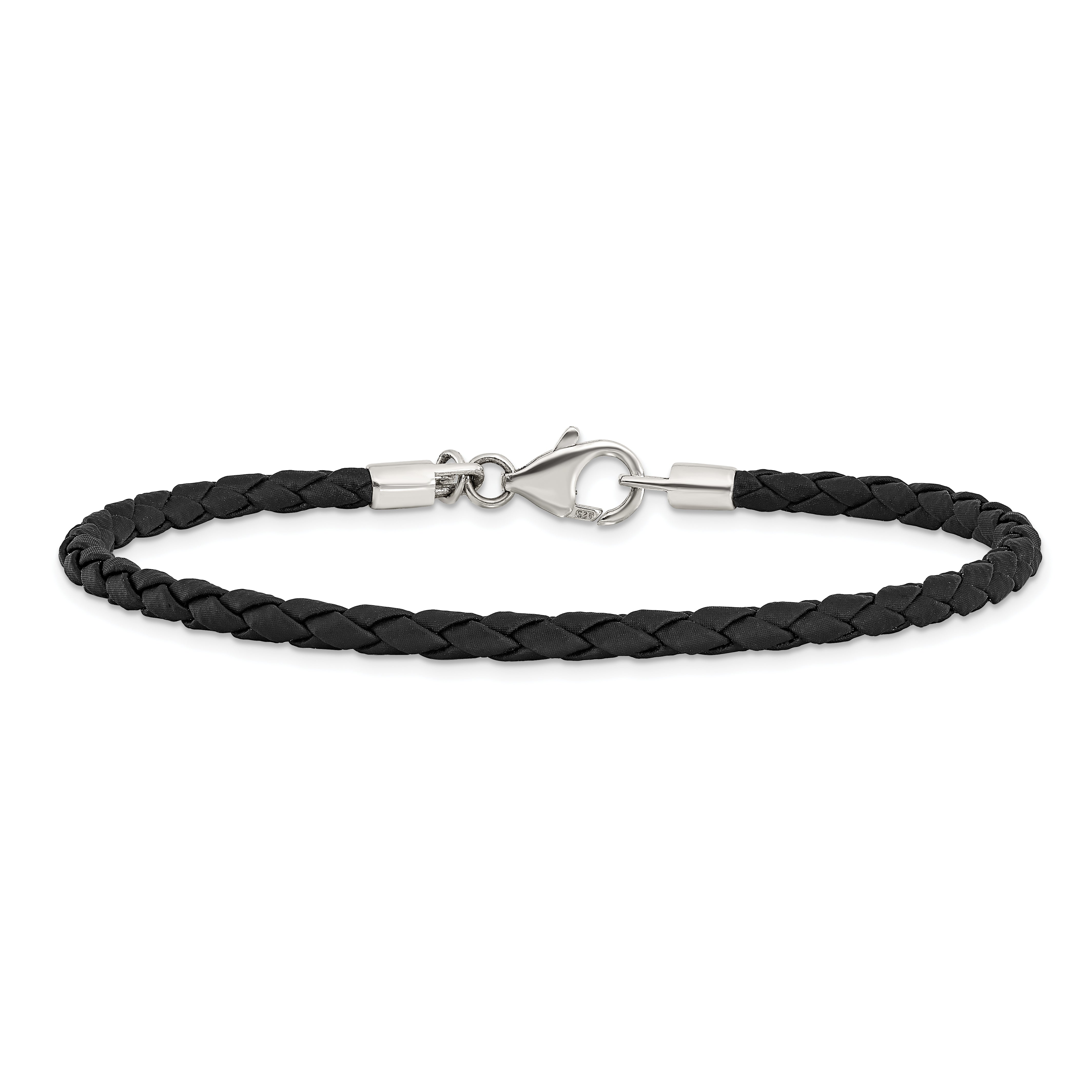 Sterling Silver Reflections Black Leather Bead Bracelet