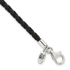 Sterling Silver Reflections Black Leather Bead Bracelet