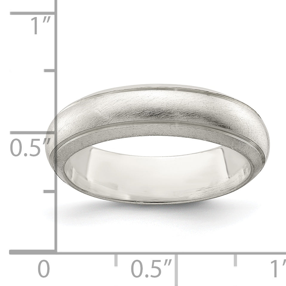 Sterling Silver 5mm Satin Half Round with Edge Lines Size 4 Band