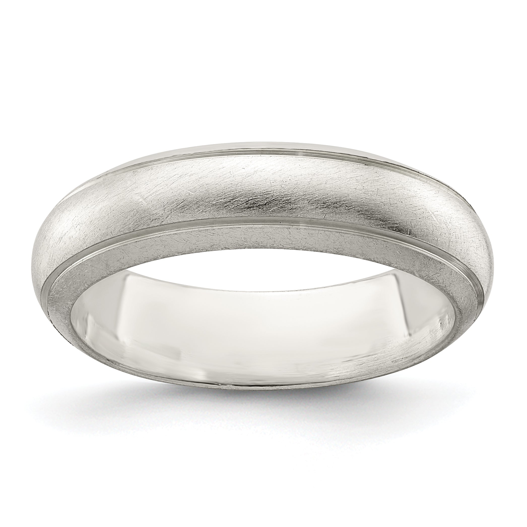 Sterling Silver 5mm Satin Half Round with Edge Lines Size 12 Band