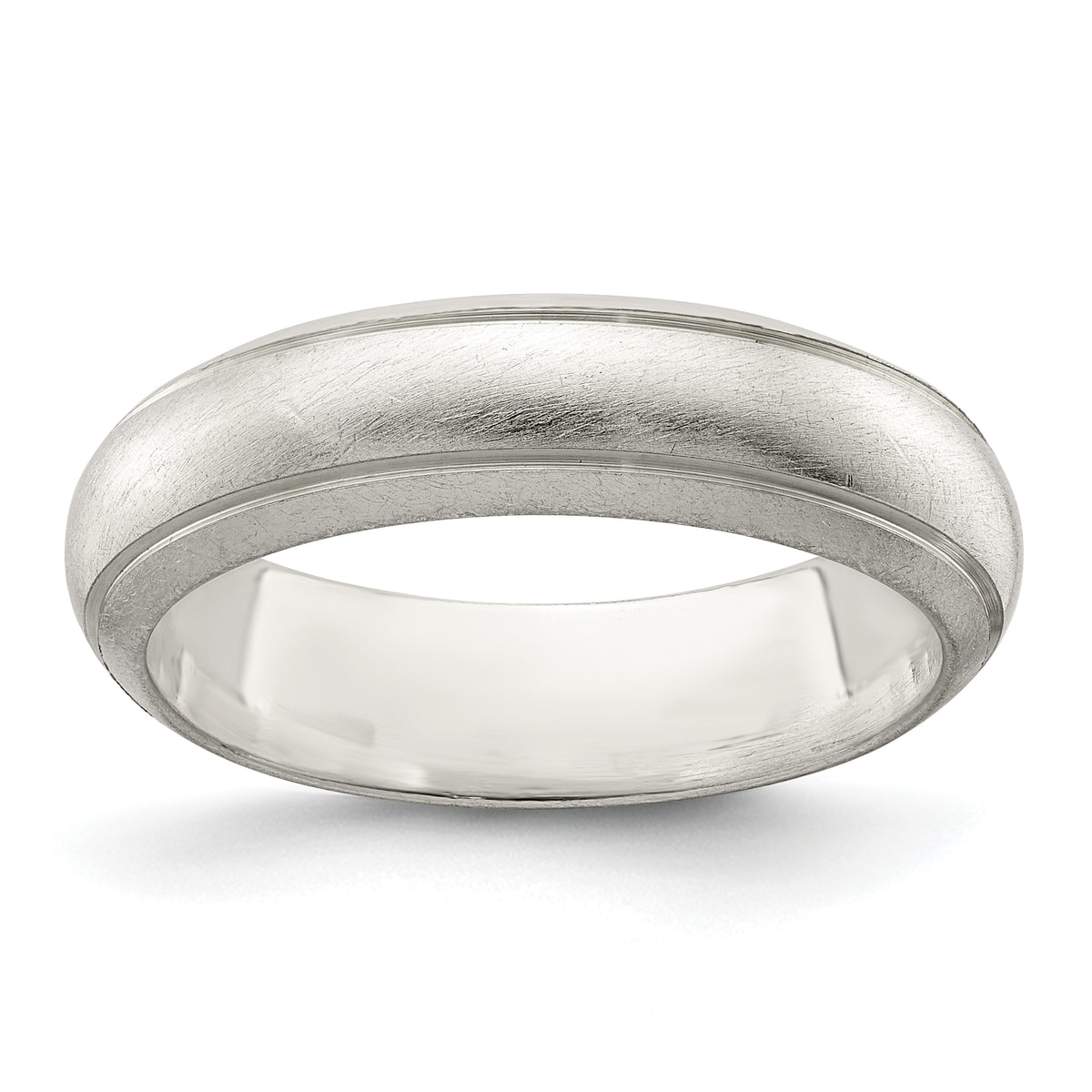 Sterling Silver 5mm Satin Half Round with Edge Lines Size 12 Band