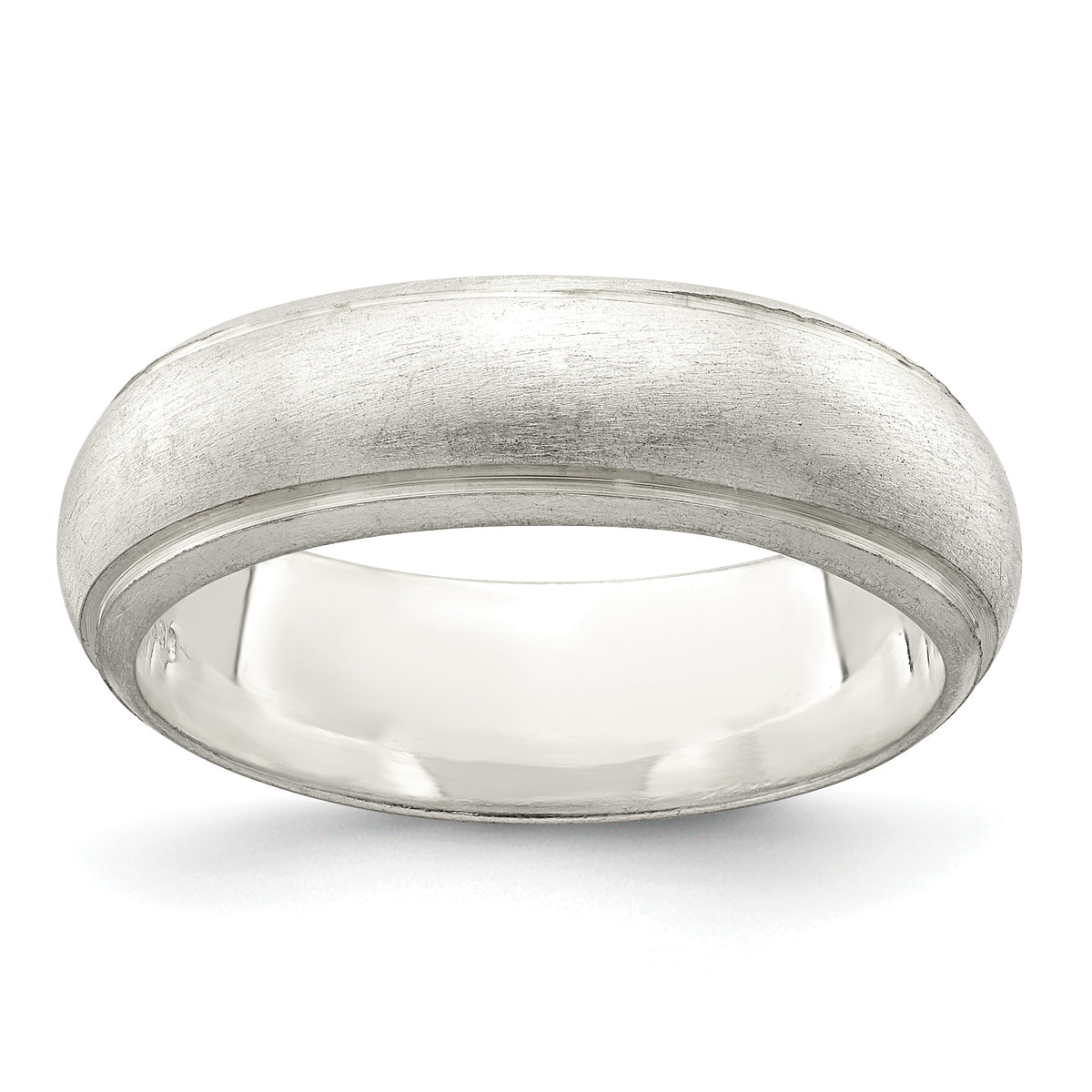 Sterling Silver 6mm Satin Half Round with Edge Lines Size 12 Band