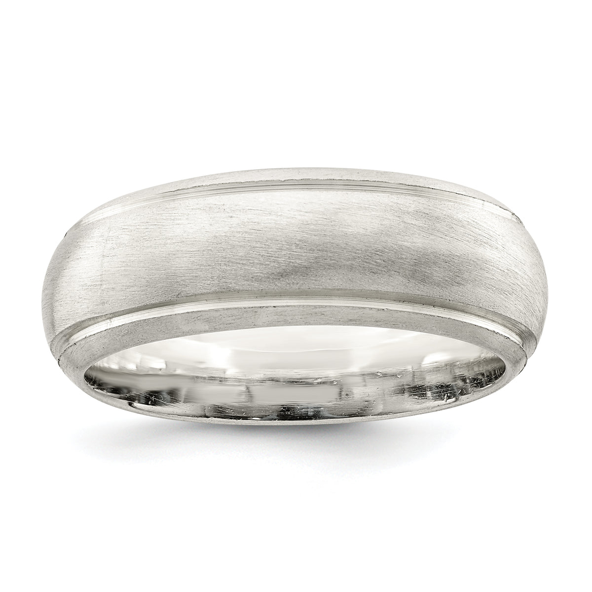 Sterling Silver 7mm Satin Half Round with Edge Lines Size 12 Band