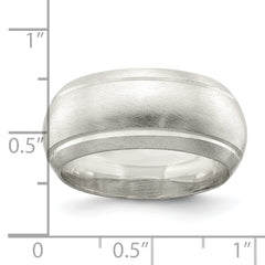 Sterling Silver 9mm Satin Half Round with Edge Lines Size 6 Band