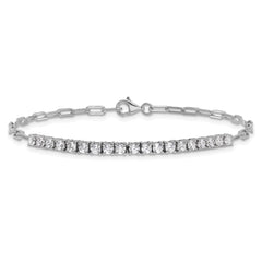 Sterling Shimmer Sterling Silver Rhodium-plated 19 Stone 7 inch Paperclip Link Bracelet