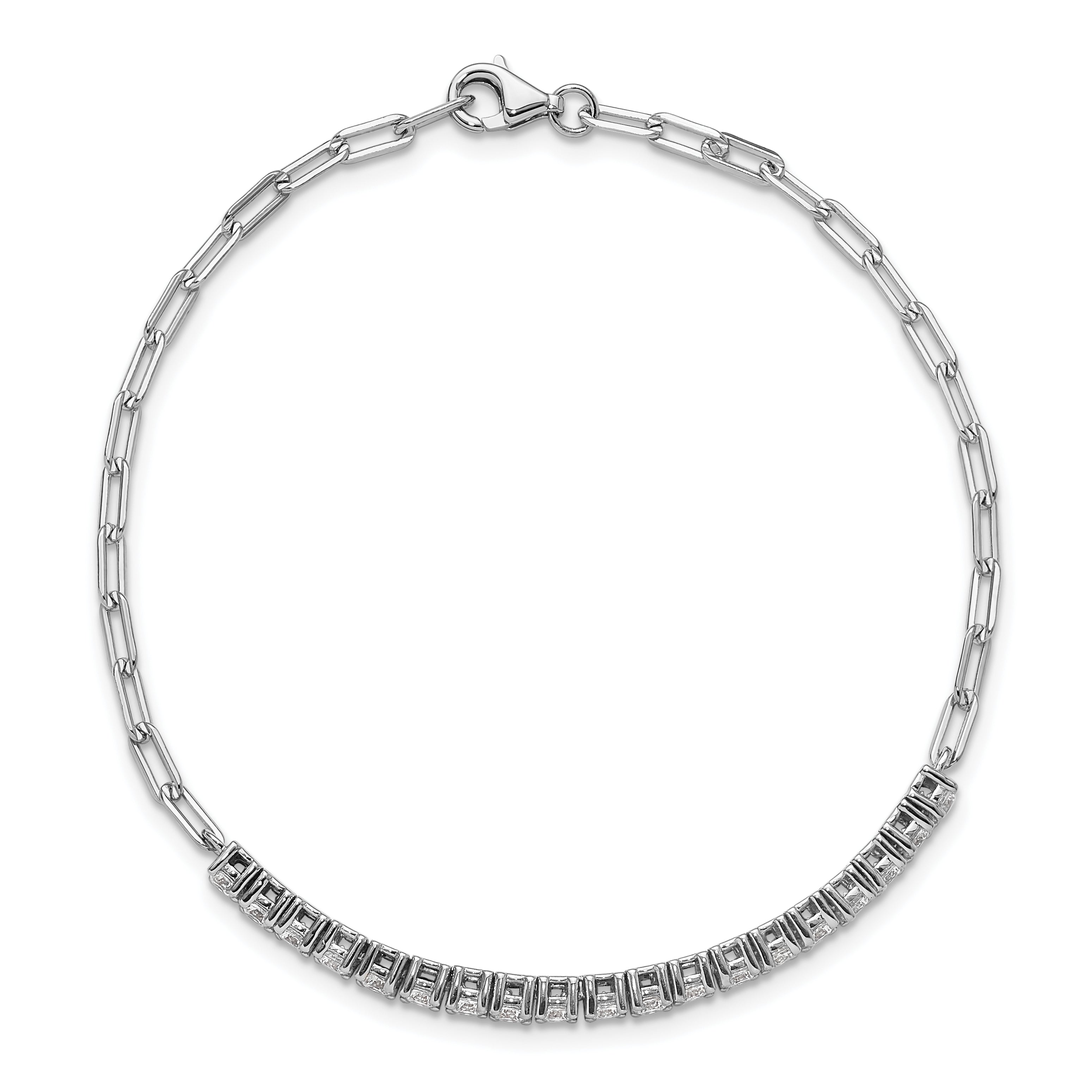 Sterling Shimmer Sterling Silver Rhodium-plated 19 Stone 7 inch Paperclip Link Bracelet