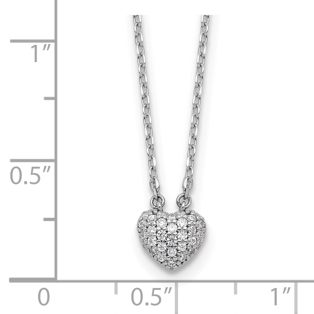 Sterling Shimmer Sterling Silver Rhodium-plated CZ 66 Stone 16 inch with 2 inch extender Pave Heart Necklace