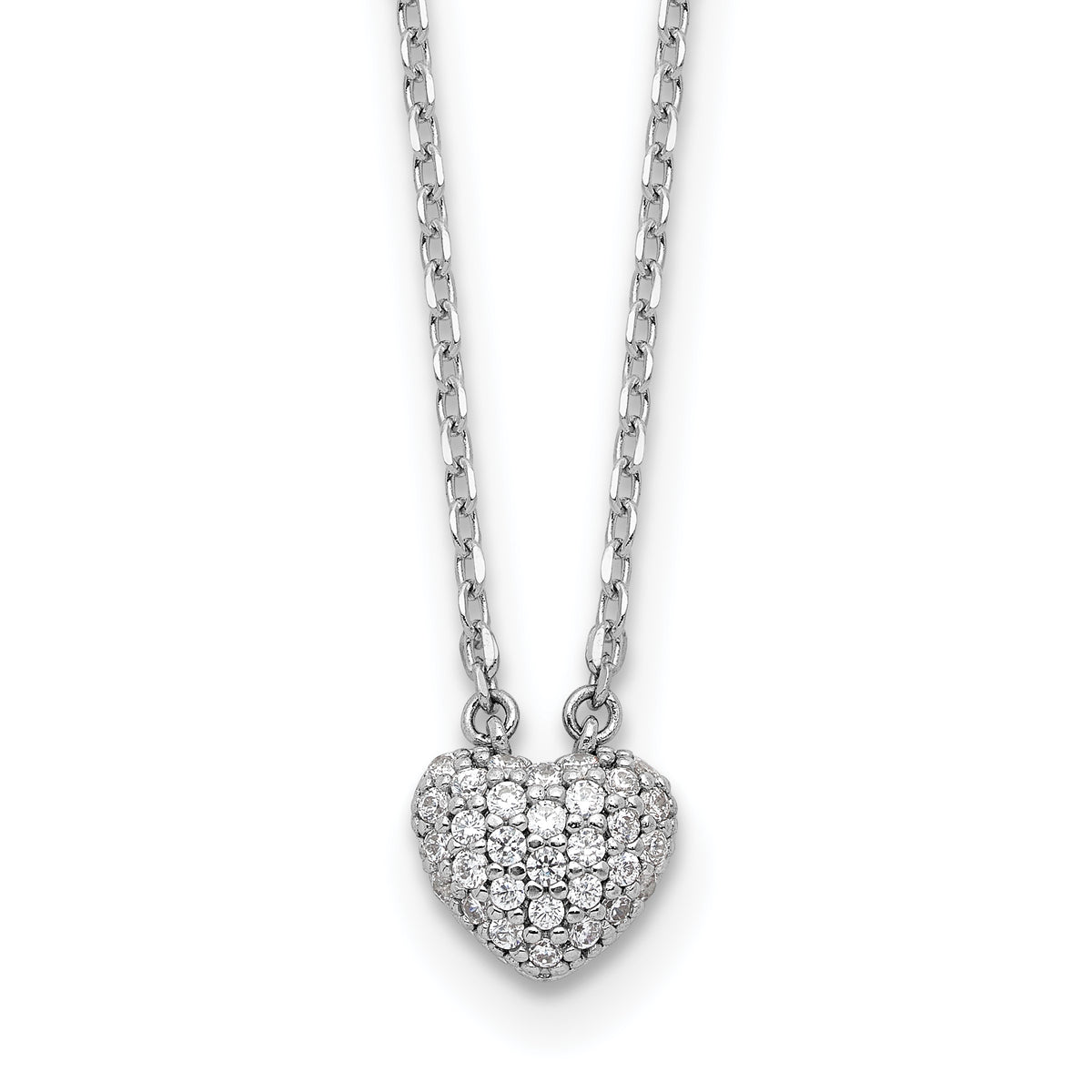 Sterling Shimmer Sterling Silver Rhodium-plated CZ 66 Stone 16 inch with 2 inch extender Pave Heart Necklace