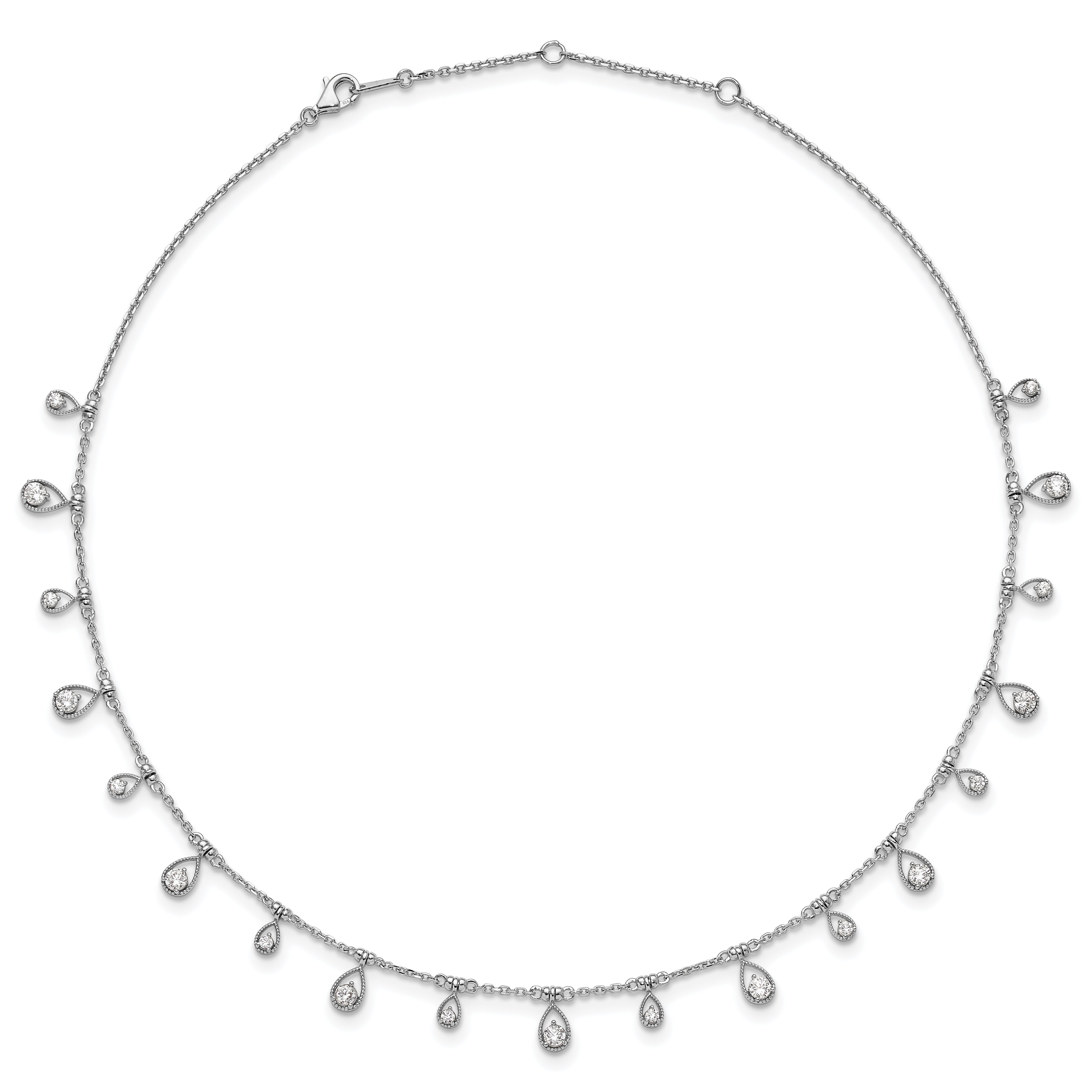 Sterling Shimmer Sterling Silver Rhodium-plated CZ 19 Stone 19 Teardrop Stations 14 inch with 2 inch extender Necklace