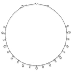 Sterling Shimmer Sterling Silver Rhodium-plated CZ 19 Stone 19 Teardrop Stations 14 inch with 2 inch extender Necklace