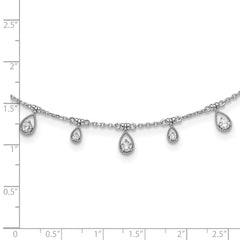 Sterling Shimmer Sterling Silver Rhodium-plated CZ 19 Stone 19 Teardrop Stations 14 inch with 2 inch extender Necklace